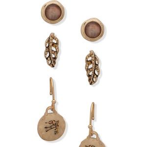 Lonna & Lilly Stud Earrings Set of 3 - Feather - Bird - Pink Stone NWT